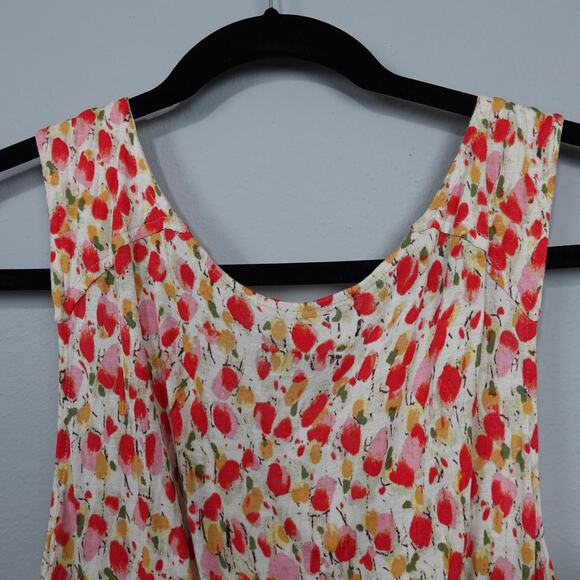 French Connection UK Style Dancing Tulips Draped Neck Top Sz XL Red Beige Floral - Picture 11 of 13